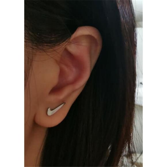 Nike Swoosh Silver - Plated Metal Stud Earrings, Pair, For Men or Women - Picture 3 of 6